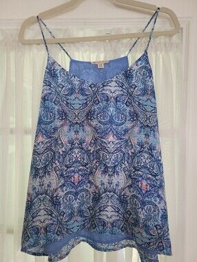 Lila Rose Blue and Pink Paisley Spaghetti-Strap Camisole